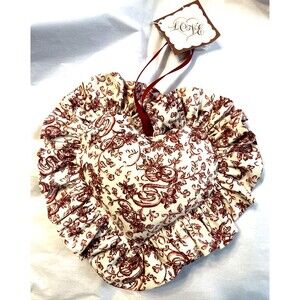 Longaberger Heart Ornament Ruffled Toile Fabric Classic